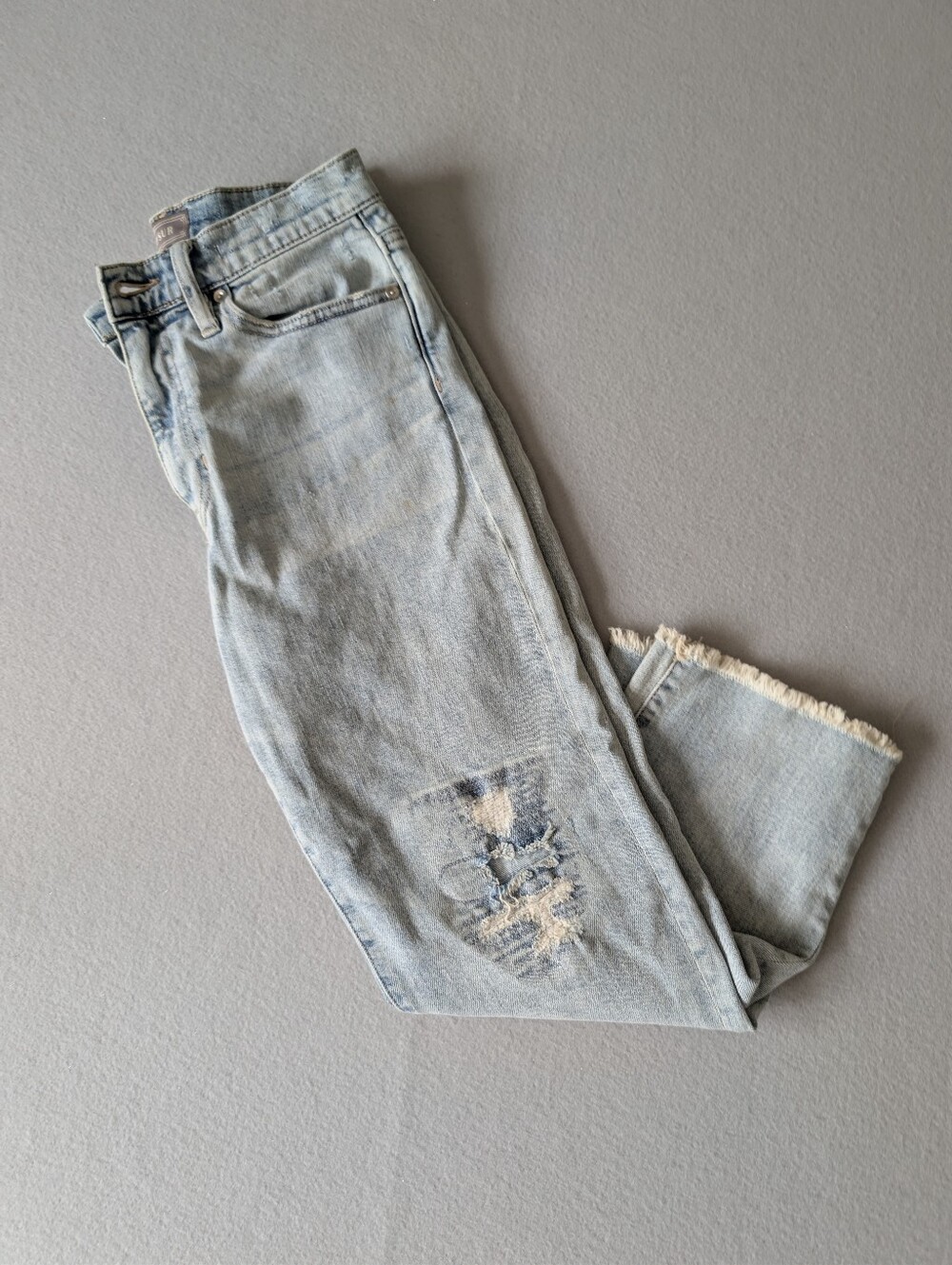 Point Sur High Rise Distressed Patches Light Wash Slim Boy Women's Jeans Sz 27P image 2